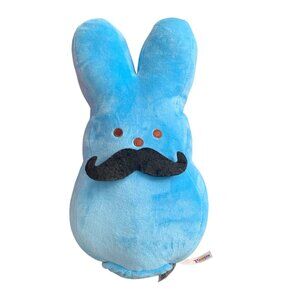 Just Born Peeps Plush Blue Bunny With Mustache Stuffed Animal Toy 13 in Tall 202